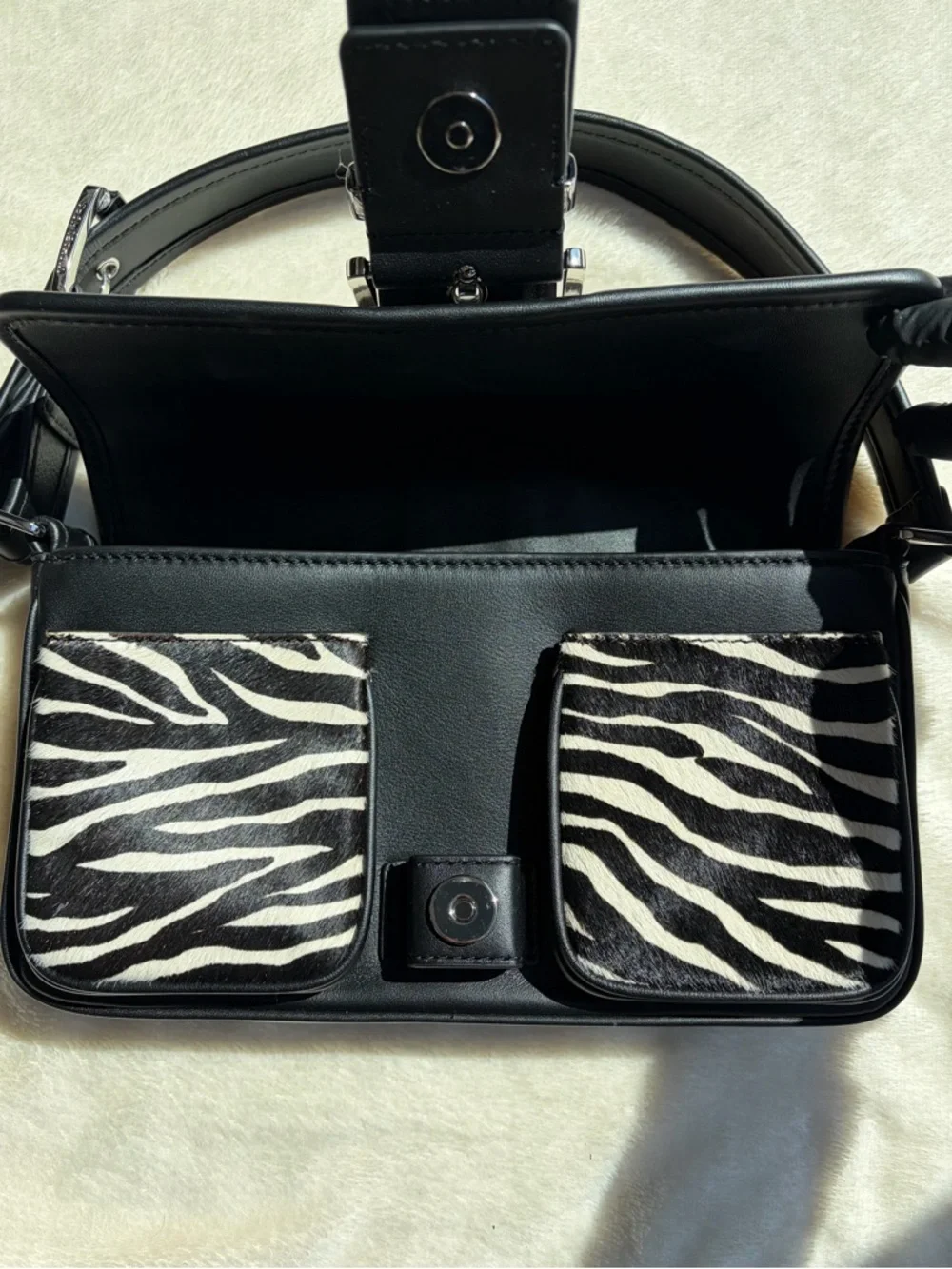 Michael Kors Zebra-Print Black‎ & White Calfskin Shoulder Bag